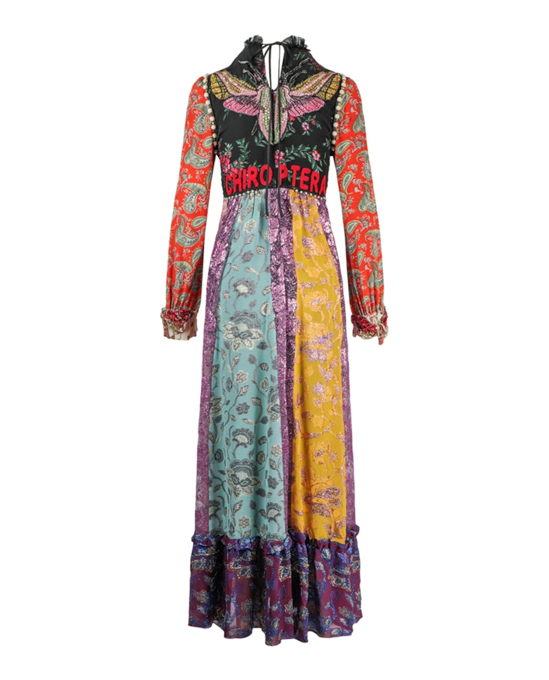Gucci Embroidered Long Sleeve Maxi Dress Multi