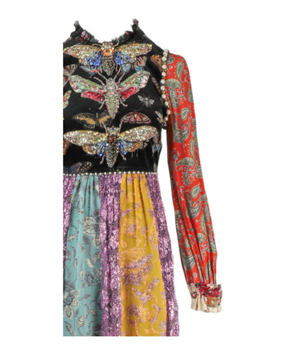 Gucci Embroidered Long Sleeve Maxi Dress Multi