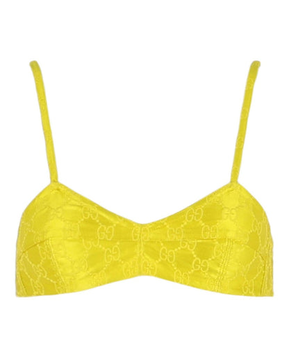 Gucci Embroidered Silk Bra Yellow