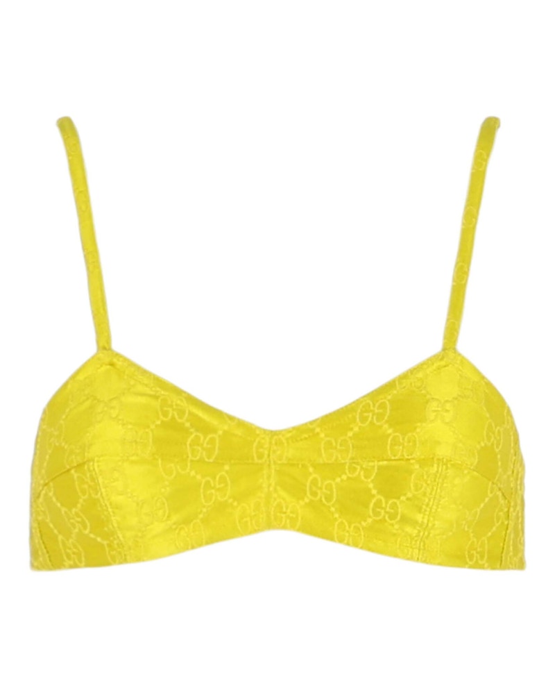 Gucci Embroidered Silk Bra Yellow