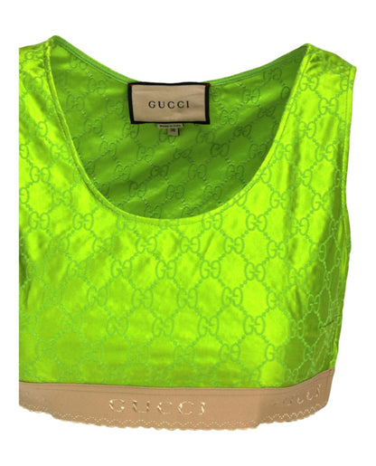 Gucci Embroidered Silk Crop Top Green