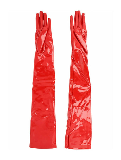 Gucci Faux Patent Leather Gloves Bright Red