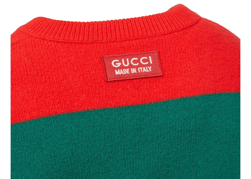 Gucci Felted Wool Striped Sweater Red/Green