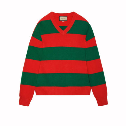 Gucci Felted Wool Striped Sweater Red/Green