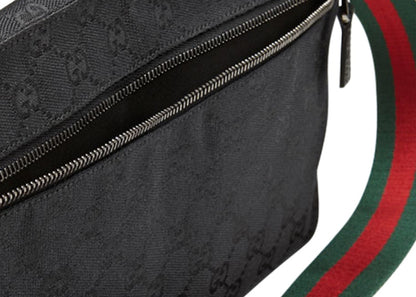 Gucci Flap Belt Bag GG Web Strap Black