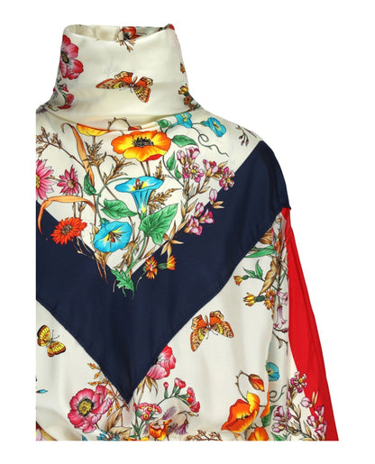Gucci Flora Printed Foulard Silk Dress White Hibiscus Red Amethyst