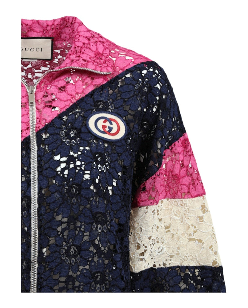 Gucci Floral Guipure Lace Track Jacket Ink Multi