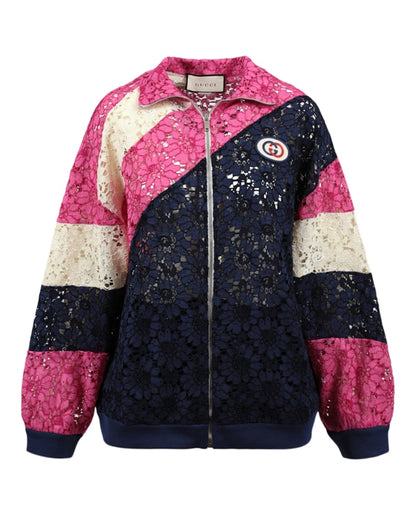 Gucci Floral Guipure Lace Track Jacket Ink Multi