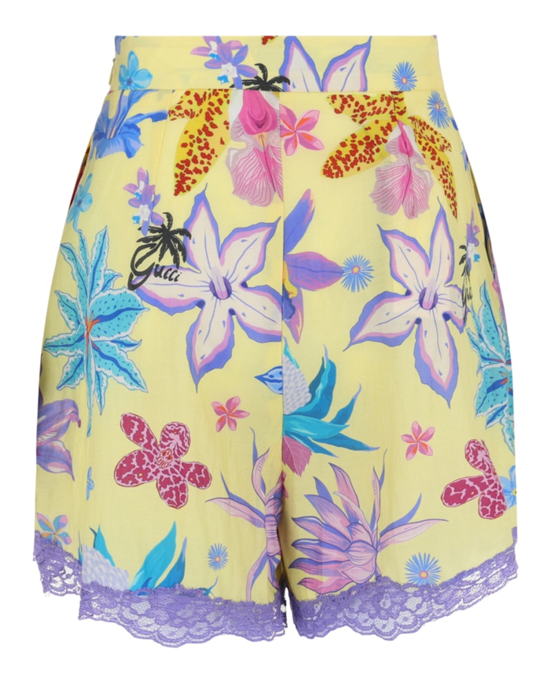 Gucci Floral Print Lace Shorts Bright Yellow