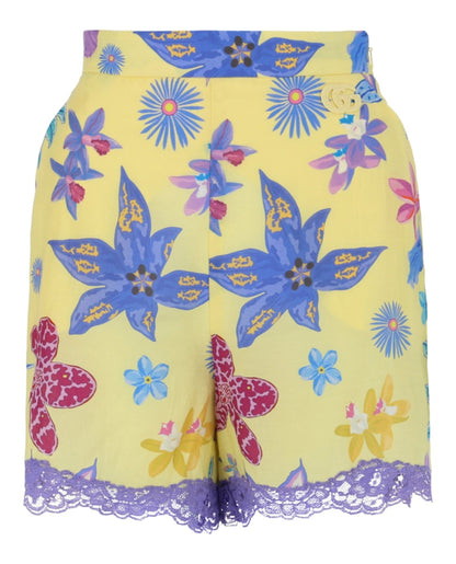 Gucci Floral Print Lace Shorts Bright Yellow