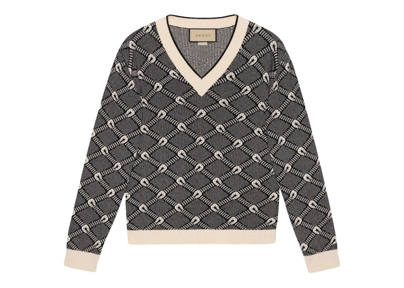 Gucci Slim-Fit Patterned Sweater Black White