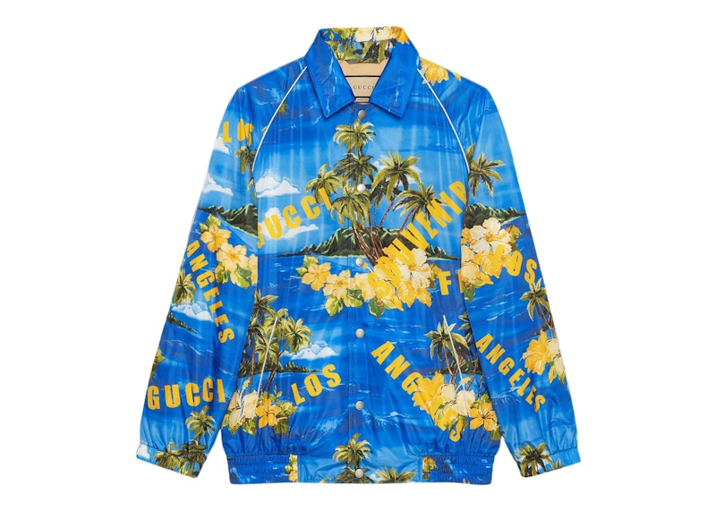Gucci Souvenir From Los Angeles Print Nylon Jacket Blue/Yellow