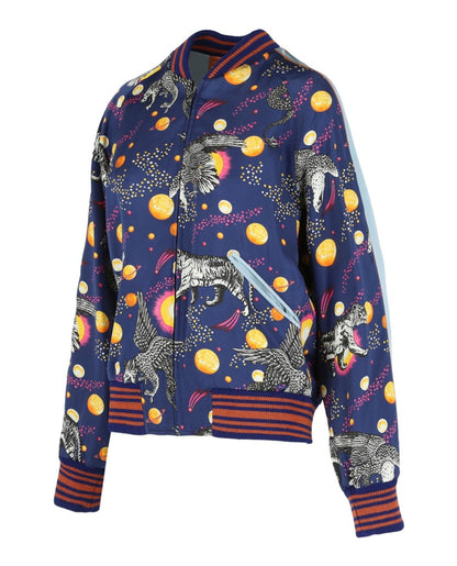 Gucci Space Animals Silk Bomber Jacket Blue Print/Rose Sail
