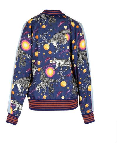Gucci Space Animals Silk Bomber Jacket Blue Print/Rose Sail