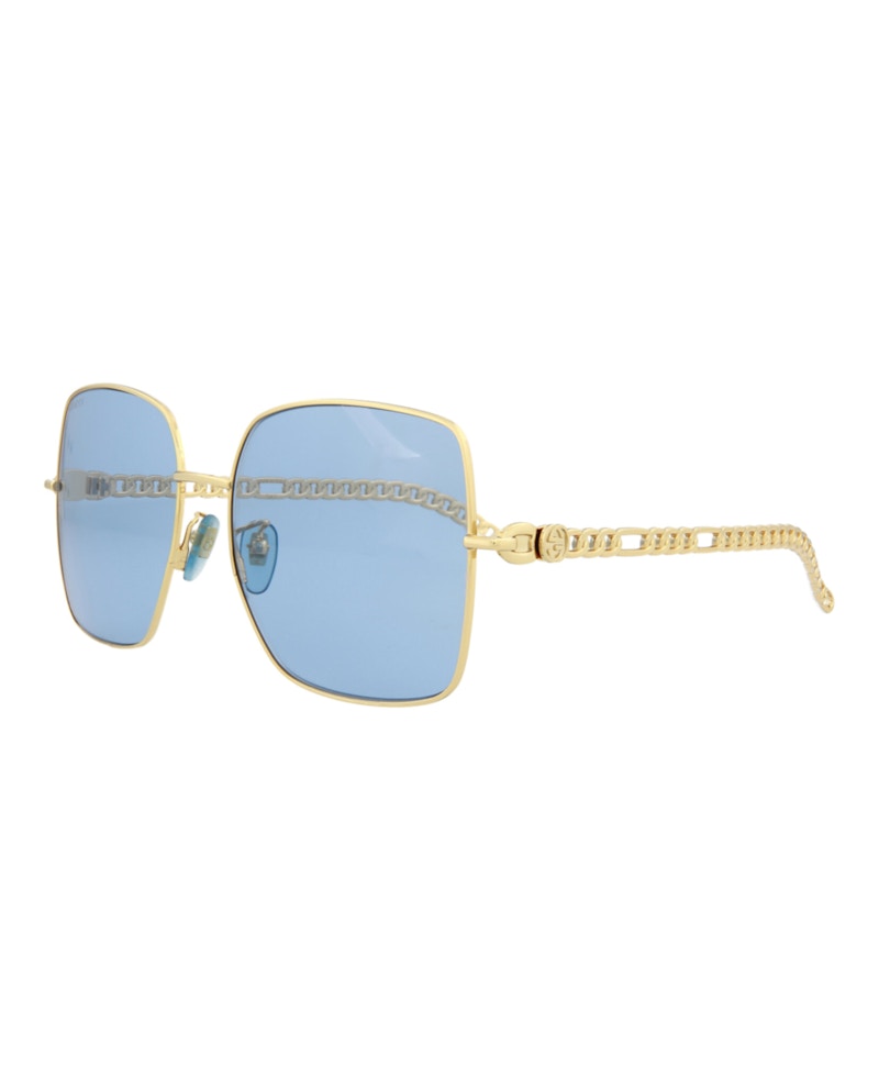 Gucci Square-Frame Metal Sunglasses Gold Gold Blue (GG0724S-30008881-004)