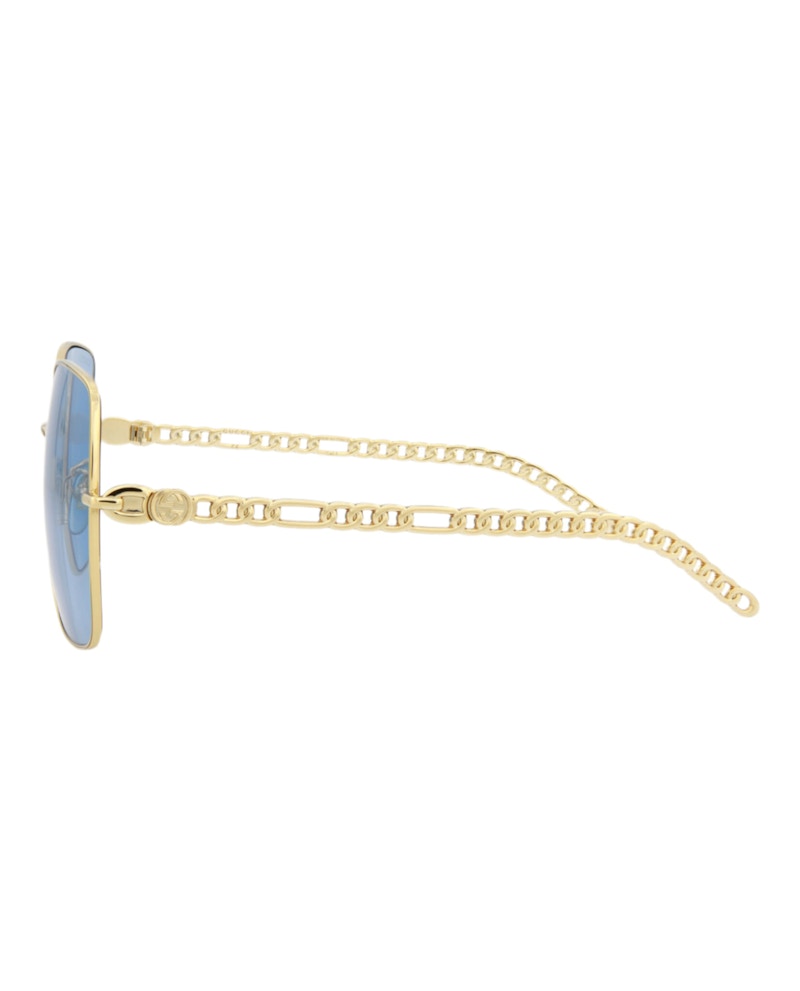 Gucci Square-Frame Metal Sunglasses Gold Gold Blue (GG0724S-30008881-004)
