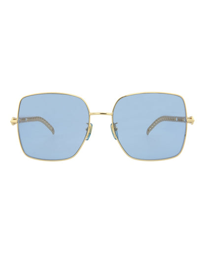 Gucci Square-Frame Metal Sunglasses Gold Gold Blue (GG0724S-30008881-004)