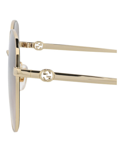 Gucci Square-Frame Metal Sunglasses Gold/Gold/Brown (GG1089SA-30012967-002)