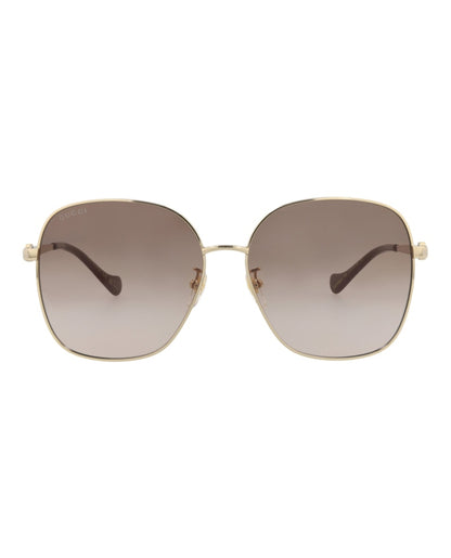 Gucci Square-Frame Metal Sunglasses Gold/Gold/Brown (GG1089SA-30012967-002)