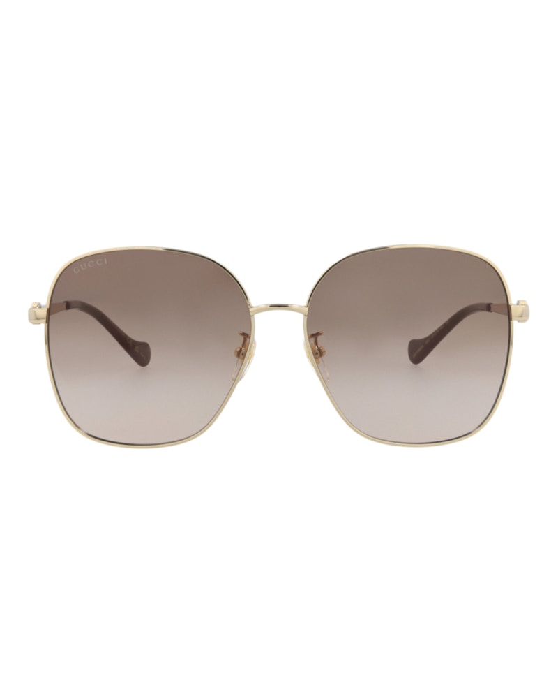 Gucci Square-Frame Metal Sunglasses Gold/Gold/Brown (GG1089SA-30012967-002)
