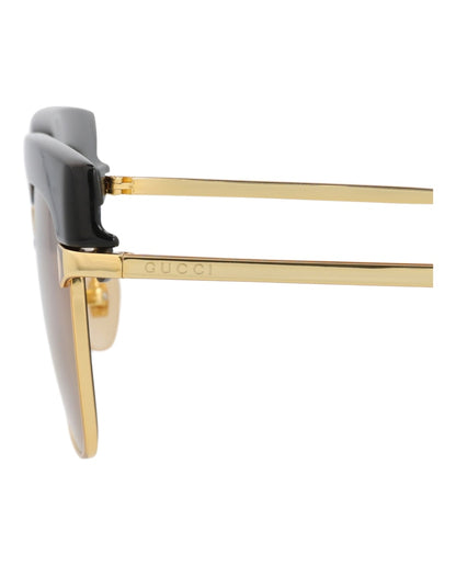 Gucci Square-Frame Metal Sunglasses Gold Gold Brown (GG1132S-30013537-001)