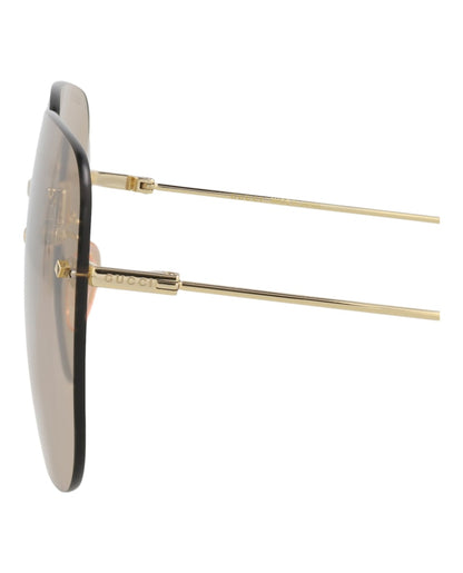 Gucci Square-Frame Metal Sunglasses Gold/Gold/Brown (GG1148S-30012727-003)
