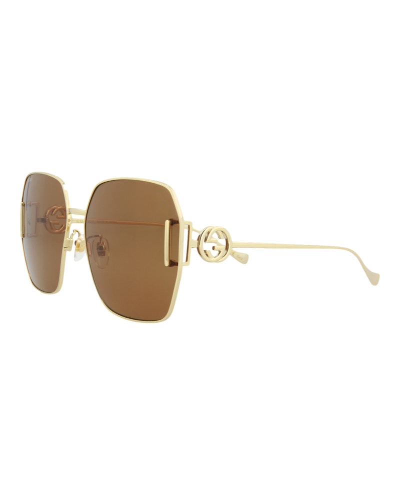 Gucci Square-Frame Metal Sunglasses Gold/Gold/Brown (GG1207SA-30013417-003)
