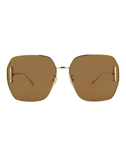 Gucci Square-Frame Metal Sunglasses Gold/Gold/Brown (GG1207SA-30013417-003)
