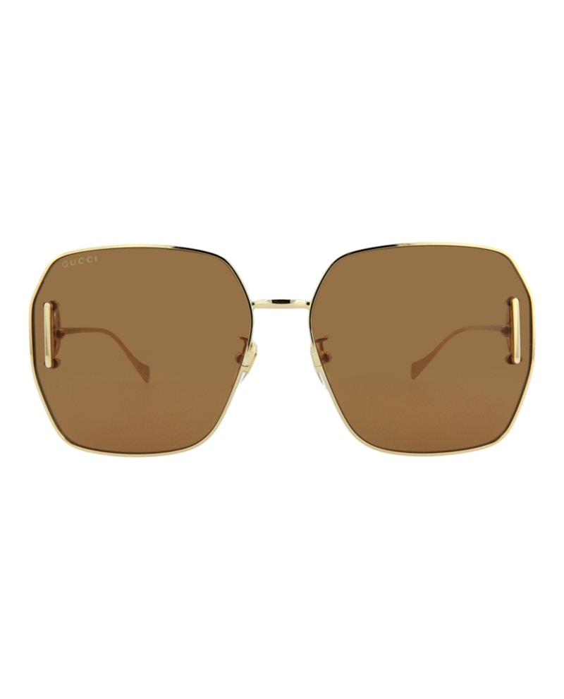Gucci Square-Frame Metal Sunglasses Gold/Gold/Brown (GG1207SA-30013417-003)