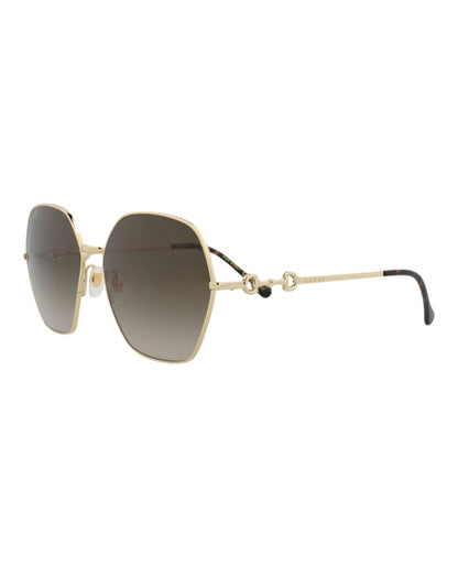 Gucci Square-Frame Metal Sunglasses Gold/Gold/Brown (GG1335S-30013931-002)