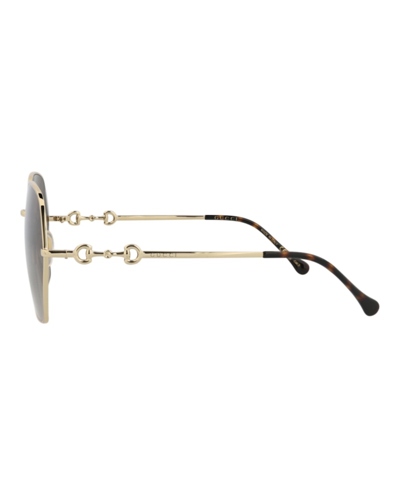 Gucci Square-Frame Metal Sunglasses Gold/Gold/Brown (GG1335S-30013931-002)