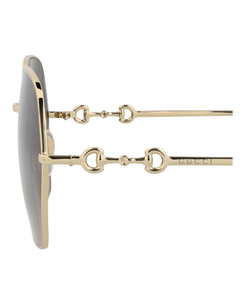 Gucci Square-Frame Metal Sunglasses Gold/Gold/Brown (GG1335S-30013931-002)