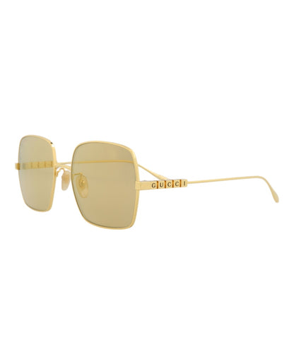 Gucci Square-Frame Metal Sunglasses Gold/Gold/Gold (GG1434S-30014434-004)
