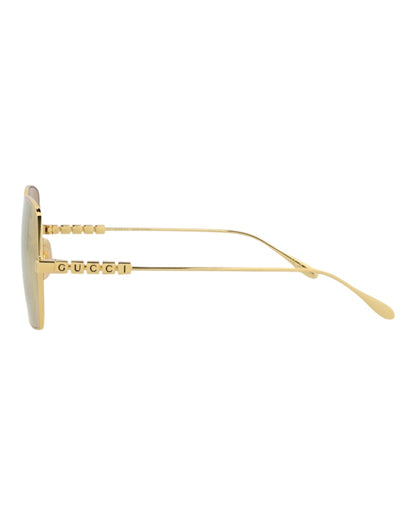 Gucci Square-Frame Metal Sunglasses Gold/Gold/Gold (GG1434S-30014434-004)