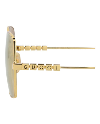 Gucci Square-Frame Metal Sunglasses Gold/Gold/Gold (GG1434S-30014434-004)
