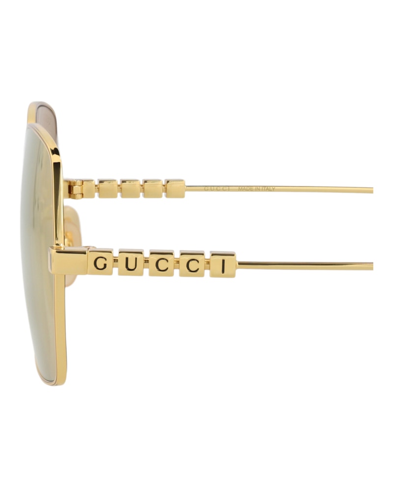 Gucci Square-Frame Metal Sunglasses Gold/Gold/Gold (GG1434S-30014434-004)
