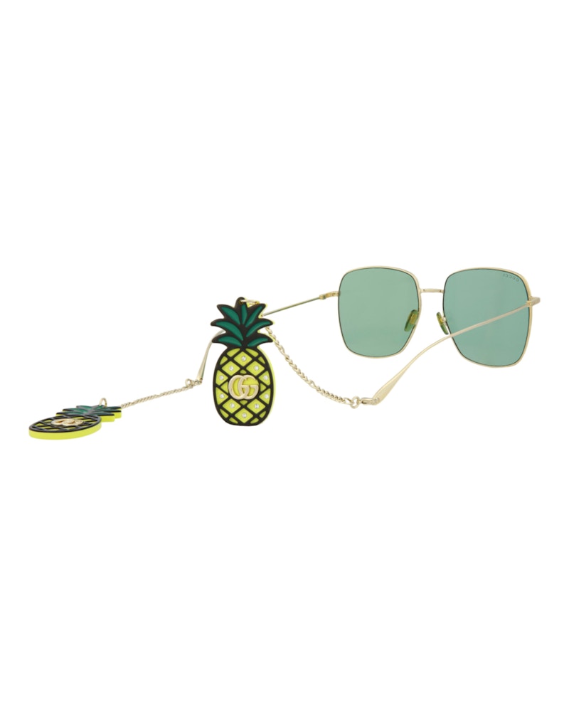 Gucci Square-Frame Metal Sunglasses Gold Gold Green (GG1031S-30011783-008)