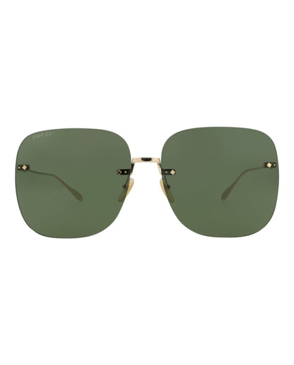 Gucci Square-Frame Metal Sunglasses Gold/Gold/Green (GG1148S-30012727-006)