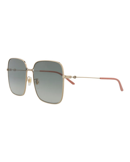 Gucci Square-Frame Metal Sunglasses Gold/Gold/Grey (GG0443S-30006426-001)