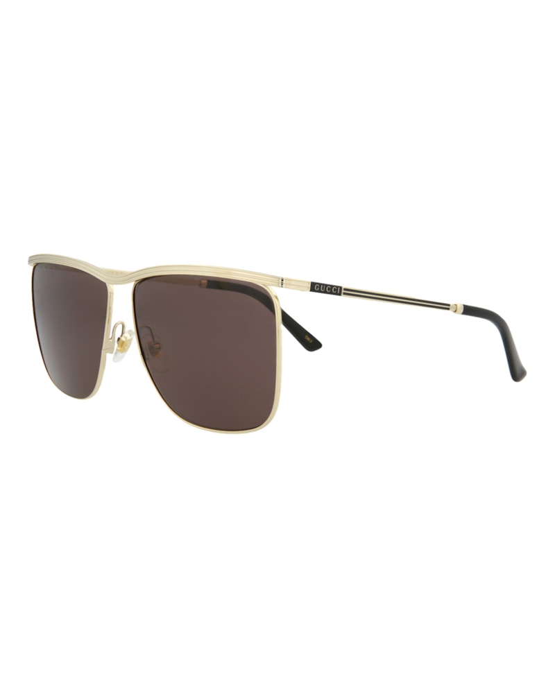 Gucci Square-Frame Metal Sunglasses Gold Gold Grey (GG0821S-30009535-001)