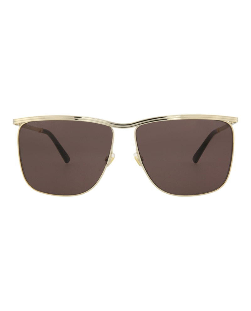 Gucci Square-Frame Metal Sunglasses Gold Gold Grey (GG0821S-30009535-001)