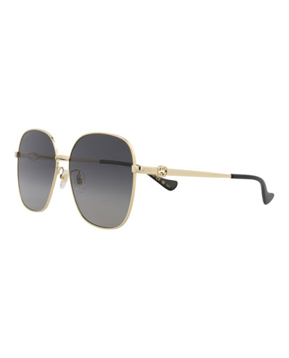 Gucci Square-Frame Metal Sunglasses Gold/Gold/Grey (GG1089SA-30012967-001)