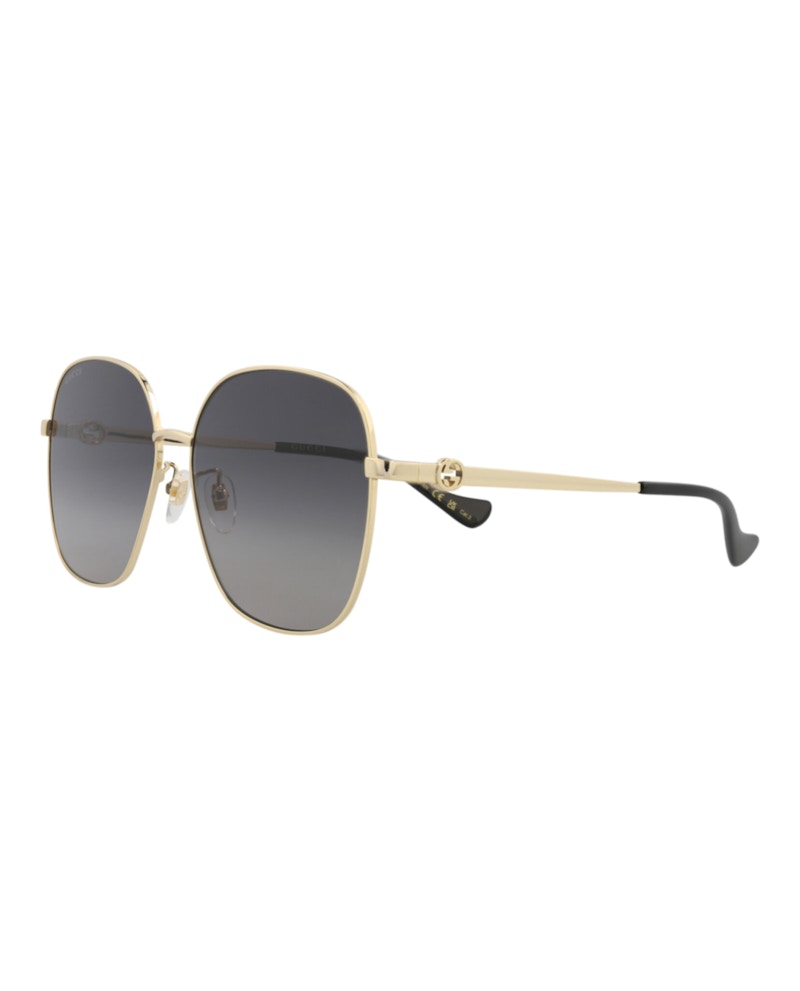 Gucci Square-Frame Metal Sunglasses Gold/Gold/Grey (GG1089SA-30012967-001)