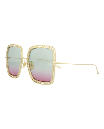Gucci Square-Frame Metal Sunglasses Gold Gold Light Blue (GG1033S-30011787-003)