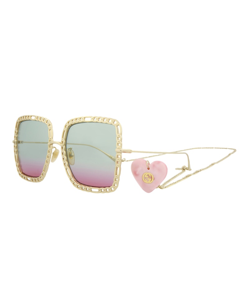 Gucci Square-Frame Metal Sunglasses Gold Gold Light Blue (GG1033S-30011787-003)