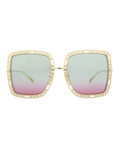 Gucci Square-Frame Metal Sunglasses Gold Gold Light Blue (GG1033S-30011787-003)