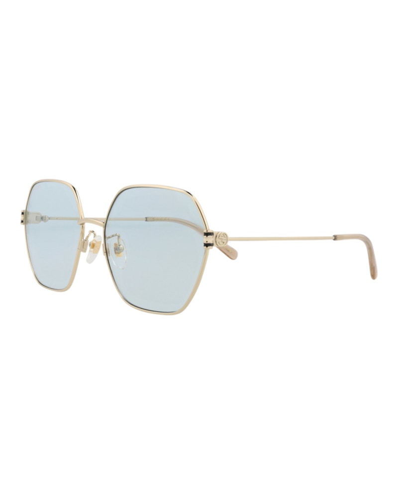 Gucci Square-Frame Metal Sunglasses Gold Gold Light Blue (GG1285SA-30013954-004)