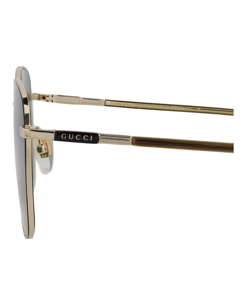 Gucci Square-Frame Metal Sunglasses Gold/Havana/Green (GG1350S-30013913-003)