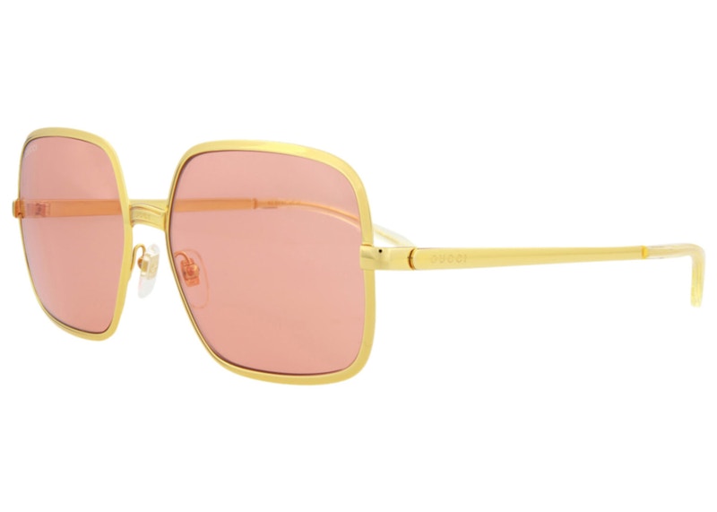 Gucci Square-Frame Metal Sunglasses Gold/Red (GG1063S-30012261-001-70048)