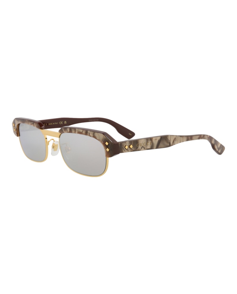 Gucci Square-Frame Recycled Acetate Sunglasses Brown/Brown/Silver (GG1480S-30014510-002)
